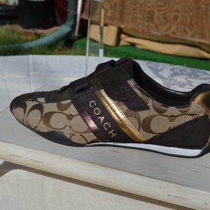 COACH SNEAKERS BROWN WITH GOLD AND COPPER LEATHER ACCENTS SIZE 7 1/2 M